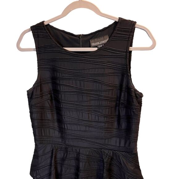 Frank Lyman Design Peplum Sheath Dress Size 10 Black Textured Striped Classic - Picture 3 of 14